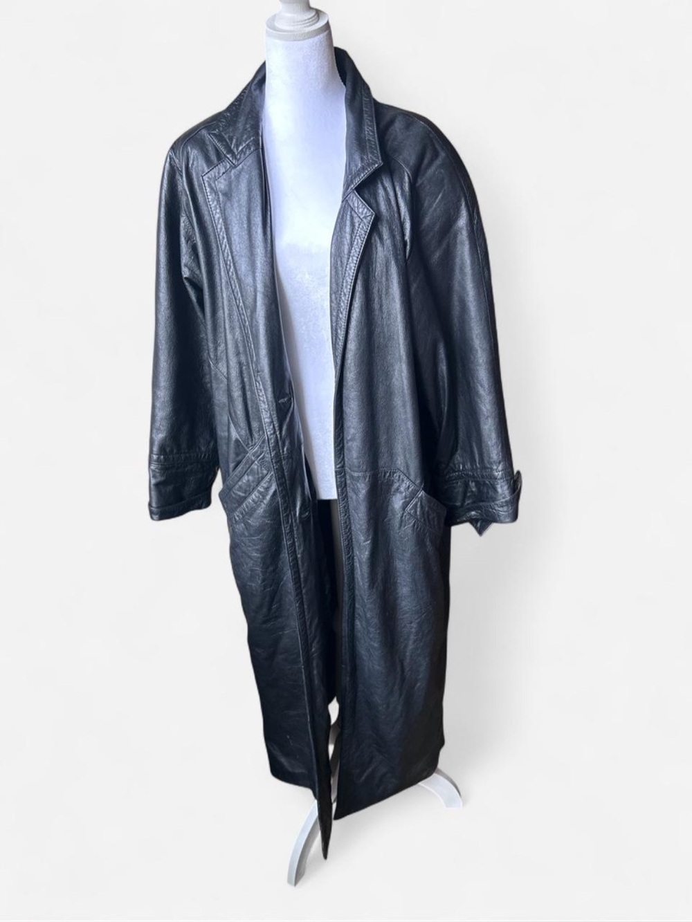G III Classic Long Black Leather Trench Coat Whimsigoth Goth M